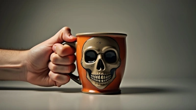 Skull-Patterned Ceramic Mug Held by Hand