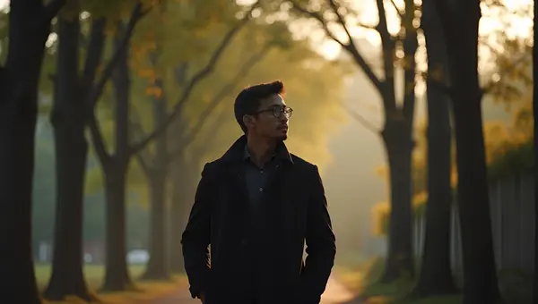 Sleek Black Coat Near Tall Leafy Trees