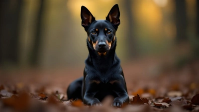 Sleek Black Dog Sitting Alertly Outdoors