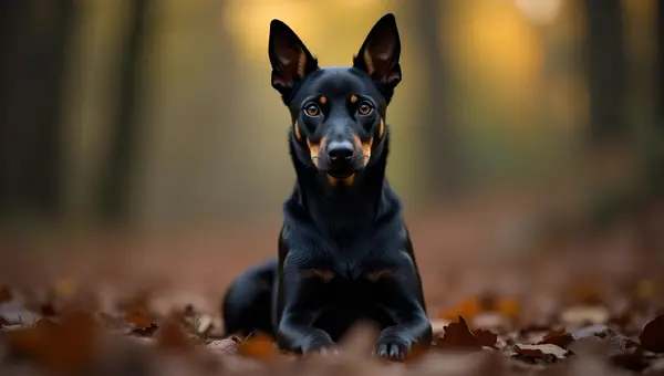 Sleek Black Dog Sitting Alertly Outdoors