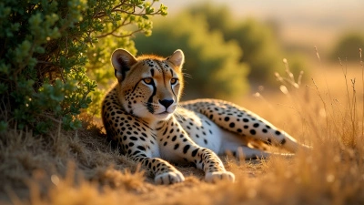 Sleek Cheetah Resting Beside Green Bush