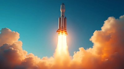 Sleek Rocket Ship Launching Into Blue Sky