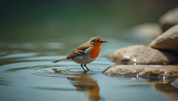 Small Bird With Vibrant Feathers In Shallow Water