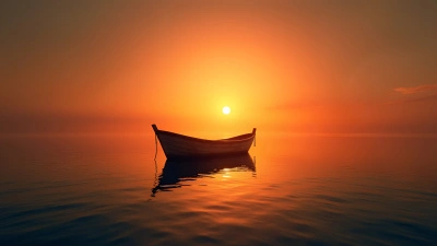 Small Boat Silhouette Floating At Sunset
