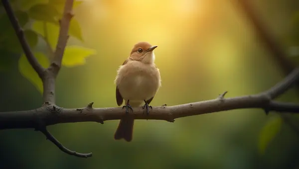 Small Brown Bird Perched on Branch