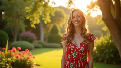 Smiling Woman in Floral Dress Outdoors