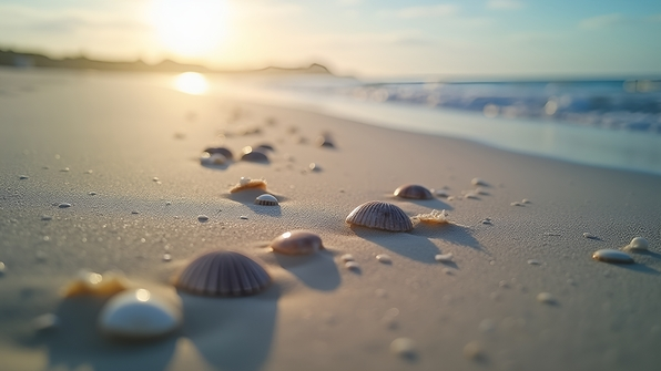 Close-up of smooth grey sand grains scattered on a beach under soft natural light