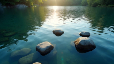 Smooth Rocks Scattered On Tranquil Lake Surface