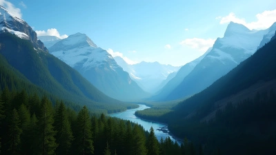 Snow-Capped Glacier Mountains with Dense Forest