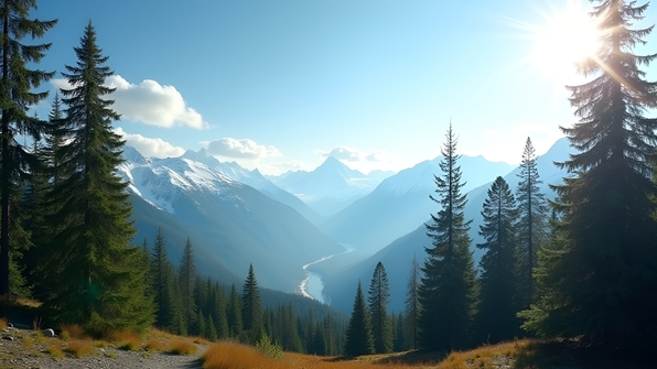 Snow-Capped Mountains With Pine Trees