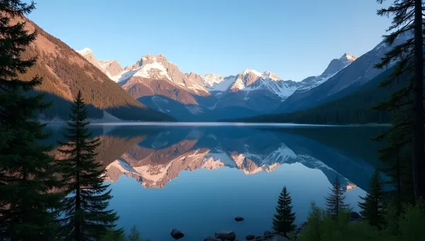 Snow-Capped Mountains Reflected in Calm Lake