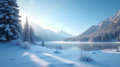 Snow-Covered Lake with Frosted Pine Trees