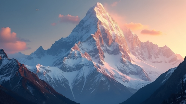 Snow-Covered Mountain in Golden Hour Light