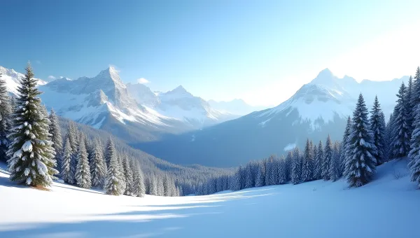 Snow-Covered Mountain Landscape With Pine Trees