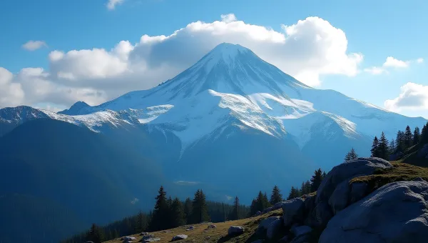 Snow-Covered Mountain Peak With Evergreen Forests
