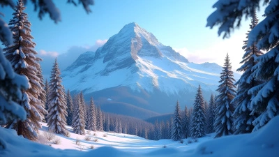 Snow-Covered Mountain Peak With Pine Trees