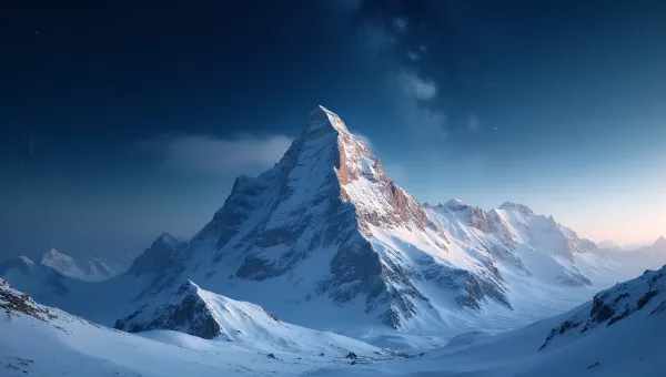 Snow-Covered Mountain Peak Under Starry Night