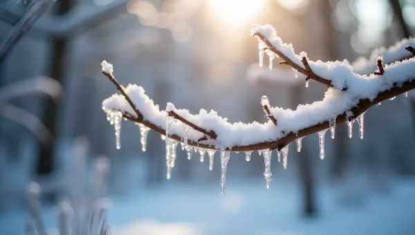 Snow-Laden Brown Tree Branch In Winter