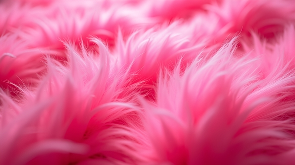 Close-up of soft fluffy pink fur texture with vibrant color and visible individual strands