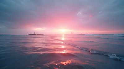 Soft Pink Sunset Sky Over Calm Ocean