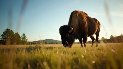 Solitary Bison Grazing in Sunny Meadow