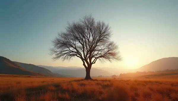 Solitary Brown Tree With Bare Branches In Autumn Landscape