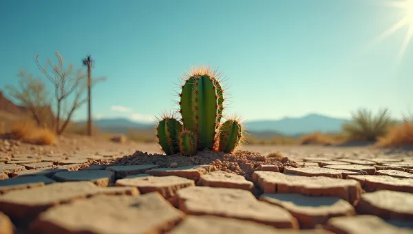 Solitary Cactus Plant On Dry Desert Ground