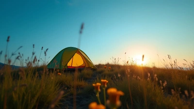 Solitary Camping Tent on Grassy Hill at Sunset