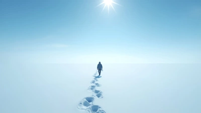 Solitary Individual Walking In Snowy Landscape