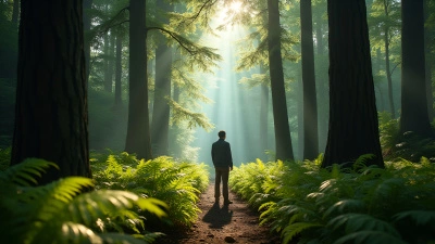 Solitary Man in Lush Green Forest Clearing