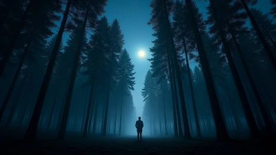 Solitary Man in Moonlit Forest at Night
