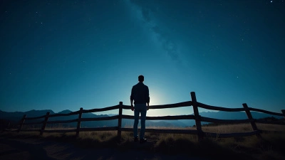 Solitary Man On Rustic Wooden Fence At Night
