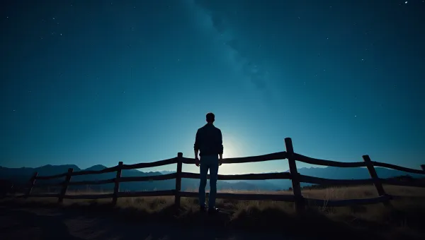 Solitary Man On Rustic Wooden Fence At Night