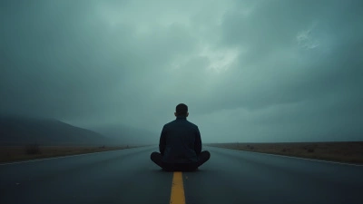 Solitary Man Sitting Cross-Legged On Road