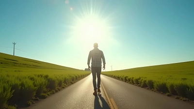 Solitary Man Walking On Rural Road