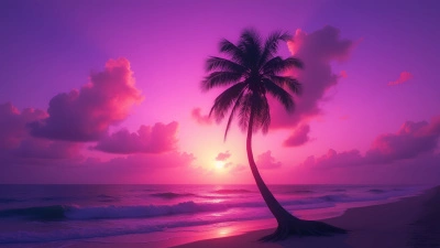 Solitary Palm Tree Against Purple Sunset Sky