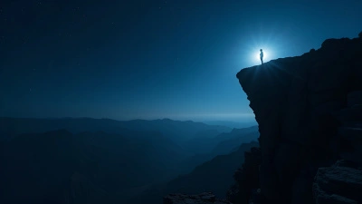 Solitary Person On Rugged Cliff At Night