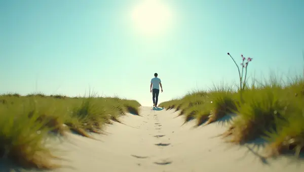 Solitary Person Walking Barefoot On Soft Sand