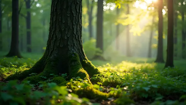 Solitary Tree in Dense Forest Greenery