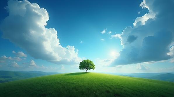 Solitary Tree on Rolling Hill Landscape