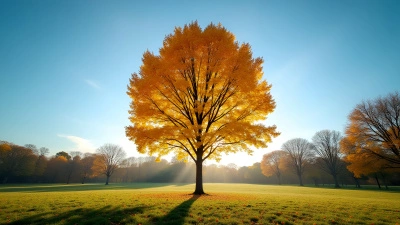 Solitary Tree With Vibrant Yellow Leaves In Autumn Park