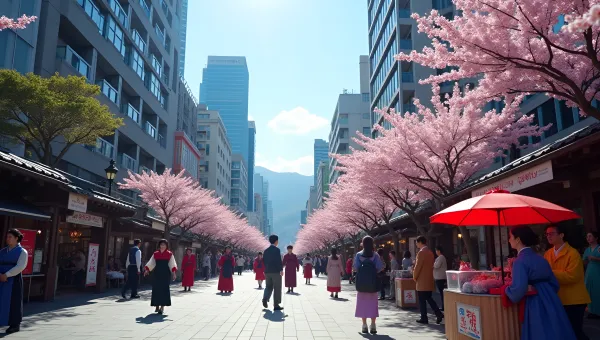 South Korea Street Scene With Hanbok Tradition