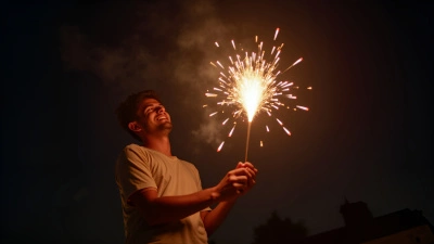 Sparkling Firework Held By Joyful Man At Night