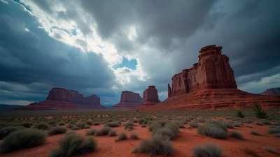 Stacked Rock Formations Under Moody Sky