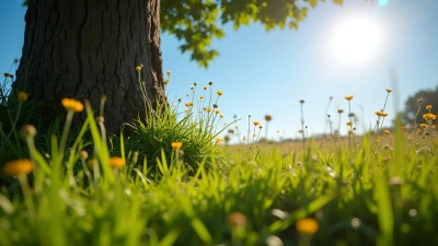 Sturdy Brown Tree Trunk in Green Field