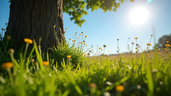 Sturdy Brown Tree Trunk in Green Field