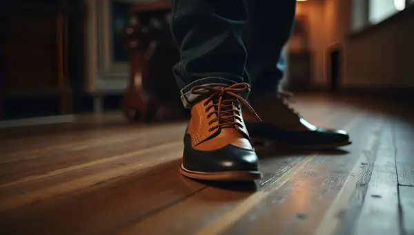 Stylish Brown and Black Lace-Up Shoes On Wooden Floor