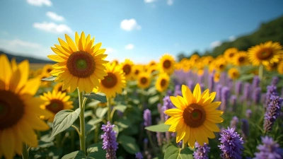 Sunflower And Lavender Field Under Blue Sky