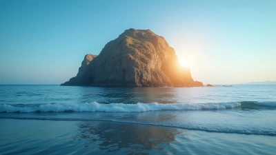 Sunlit Brown Rock Formation in Calm Blue Sea