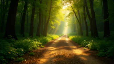 Sunlit Dirt Road Through Lush Forest